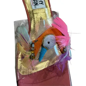 Timothy Hitsman Pink Feather Bird Heels Size 6M Clear Strap Sculptural Y2K Mules thumbnail 4
