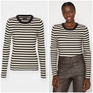 GAP Brooklyn Rib Knit Striped Crew Sweater - Black/Ivory/Gold thumbnail 2