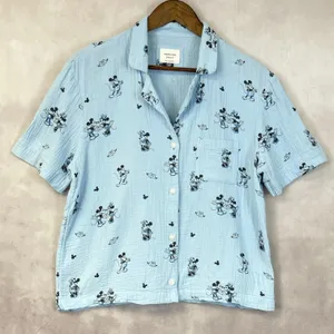 American Eagle Mickey Mouse Pajama Set Women Medium Cotton Gauze Lounge Kawaii thumbnail 3