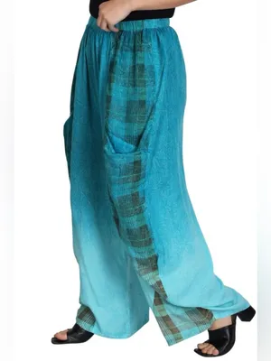Advance Apparels Teal Blue Ombre Plaid Trousers thumbnail 3