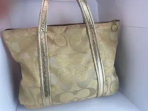 Coach Poppy Op Art Glam Tote Gold Metallic Ja Handbag thumbnail 5