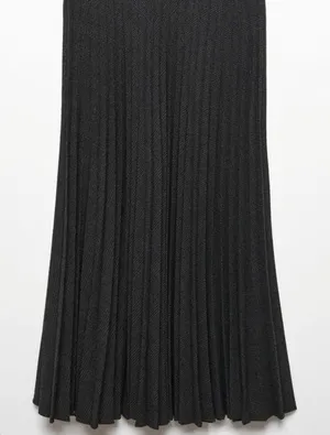 MANGO Checked Pleated Skirt - Charcoal Herringbone - Women's Size 8 - 57058271 thumbnail 1