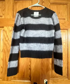 Aerie - Striped Crewneck Sweater - Black & Gray thumbnail 1