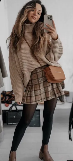 Maison D’amelie plaid brown /beige mini skirt size L thumbnail 2