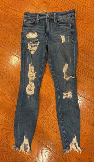 Express Mid Rise Ankle Legging Jeans Size 6 Distressed Frayed Hem Stretch Skinny thumbnail 1
