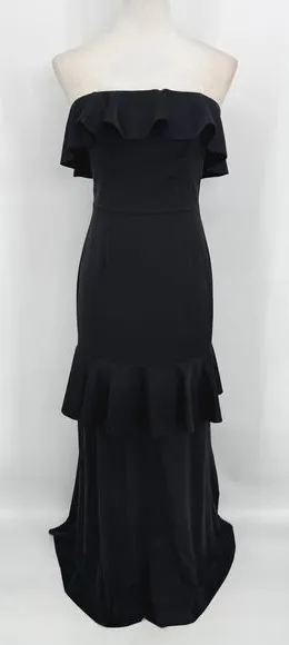 Lovers‎ + Friends Maxi Gown Dress Small Black Ruffle Strapless Formal Pencil thumbnail 1