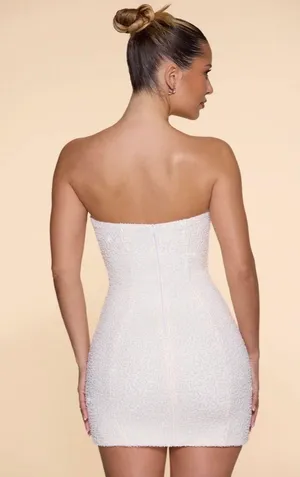 Oh Polly Embellished Strapless Cowl Neck Mini Dress in Ivory White Size 0 thumbnail 5