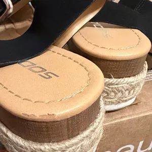 SODA black platform sandals, ankle strap, open front and back, jute accent, 7.5 thumbnail 10