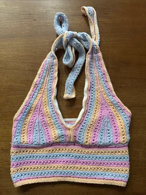 Hollister Pastel Crochet Halter Tank Top in Pink, Yellow & Light Blue thumbnail 3