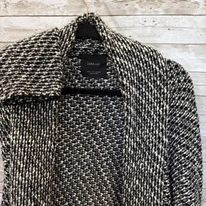 Zara Knit Womens M Open Cardigan Sweater Black & White Chunky Grandma Core thumbnail 2