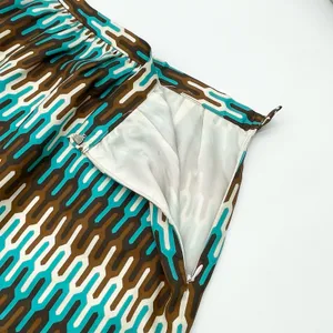 Milly Womens 6 Pencil Skirt 100% Silk Geometric Ikat‎ Brown Green Cream Lined thumbnail 4