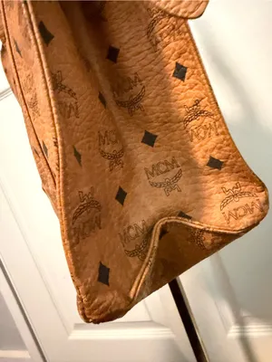 MCM Long Strap Leather Tote Bag Purse Brown Cognac Vintage‎ Authentic thumbnail 10