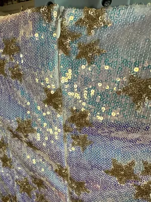 Iridescent white and gold Sequin Mini Dress with Gold Stars thumbnail 4