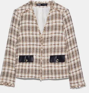 Zara NWT Frayed V Neck Tweed Blazer 2505/169 thumbnail 3