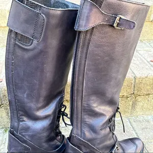 Frye Leather Sandra Tall Black Lace Up Riding/ Moto Boot 6M thumbnail 3