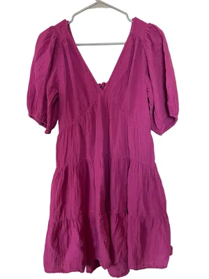 Xirena Nissa Cotton Gauze Tiered Mini Dress Pink Size M thumbnail 1