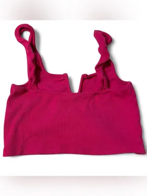 Hot pink ribbed crop top thumbnail 3
