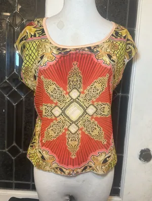 Y2K Helium Ornate Baroque Print Top | Keyhole Back | Size S thumbnail 1