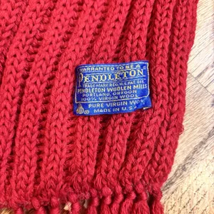 VTG Pendleton Red Rib Knit Wool Scarf Fringe 100% Virgin Wool‎ Made in USA thumbnail 2