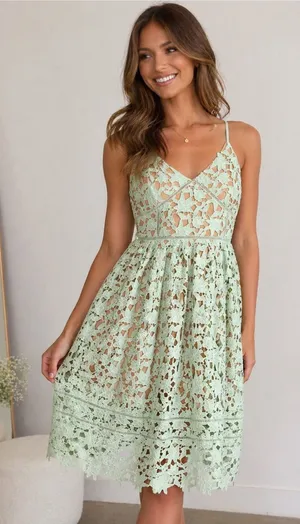 Beautiful Girl Mint Green Crochet Lace Spaghetti Strap Dress Size S thumbnail 1