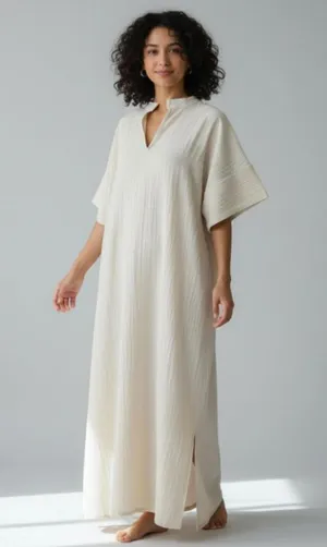 B'Gauze Women's Size 2 (L/XL) Natural Beige Cotton Gauze V-Neck Maxi Dress NWT thumbnail 1