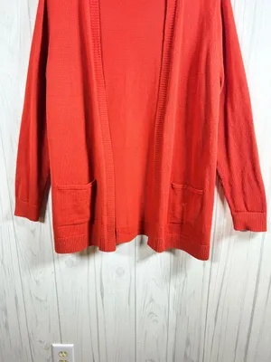TALBOTS Burnt Orange 100% Cotton Open-Front Pocket Sweater Cardigan, Medium thumbnail 4