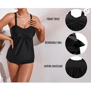 NWT ~ Women's Black 2pc Tankini Swimsuit Summer Bathing Suit ~ Size LARGE thumbnail 5