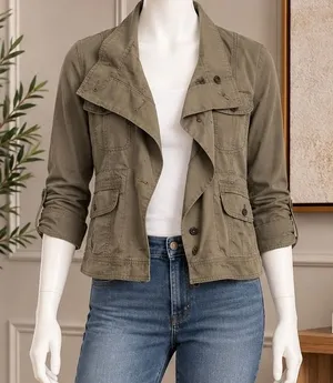 Eddie Bauer Hipstop Utility Jacket Khaki Button Front Collared Womens Small thumbnail 1