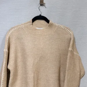 Evereve Womens Tan Ribbed Mock Neck Sweater Whipstitch Detail Size M thumbnail 3