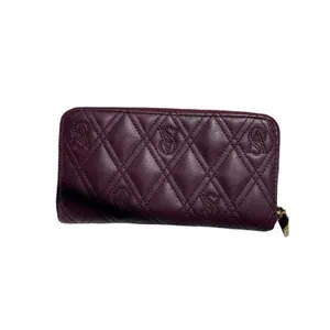 Victoria’s Secret Burgundy Quilted Zip Around Wallet Gold Tone Logo thumbnail 3
