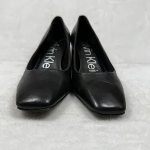 Calvin Klein Kcalanta2 Black Leather Square Toe Block Heel Pumps Women's Size 6M thumbnail 4