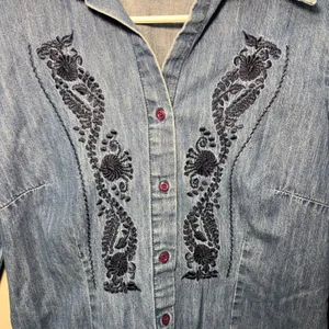 VTG Faded Glory Denim Embroidered Top Womens Small Blue Corset Back Boho Western thumbnail 2