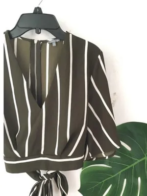 Charlotte Russe Blouse Crop Stripe Wrap Top thumbnail 2