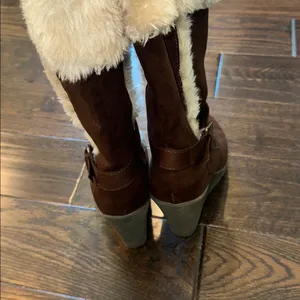 Vintage American Eagle Brown Faux Fur Lined Wedge Boots size 10 thumbnail 7