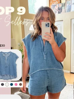 Aerie pool to party chambray muslin crop top distressed denim splice vneck cap thumbnail 2