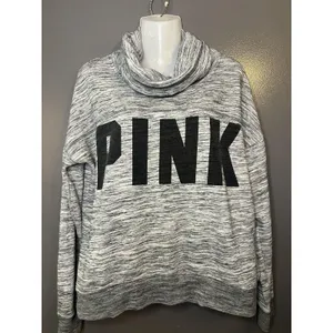 PINK Victoria's Secret Sweatshirt Womens Medium Gray Cowl Neck Logo Pullover thumbnail 2
