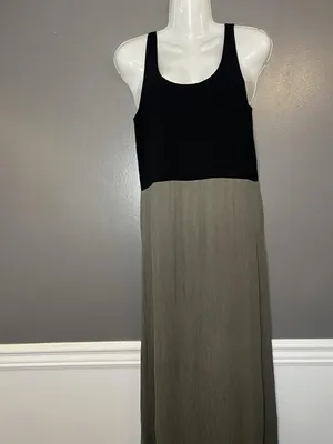 Lou & Grey Dress Womens Medium Black Olive Colorblock Maxi Sleeveless Tank thumbnail 2