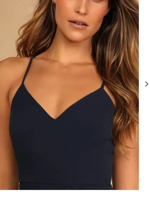 Lulus NWT Reinette Navy Blue Midi Dress Spaghetti Strap Wrap Front Slit Size XL thumbnail 4