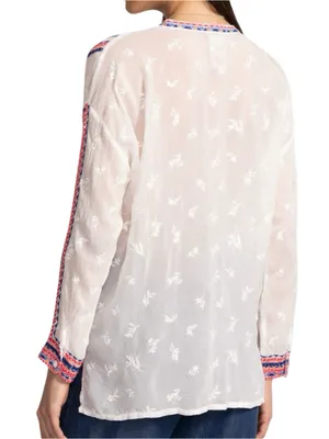 Johnny Was Women’s Size S White Pink Red Blue Embroidery Button Down Blouse thumbnail 5