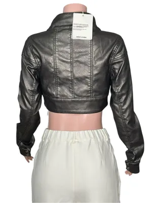 JADED LONDON Alektra Military Faux Leather Crop Jacket, Metallic Black, Medium thumbnail 6