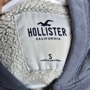 Hollister Sherpa Lined Full Zip Hoodie Slate Blue Boxy Cropped Sweatshirt S Y2K thumbnail 5