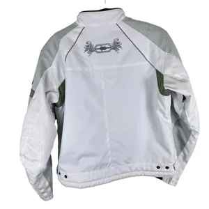 Castle Streetwear White Gray Full Zip‎ Lined Mock Neck Motorcycle Jacket Size 10 thumbnail 3