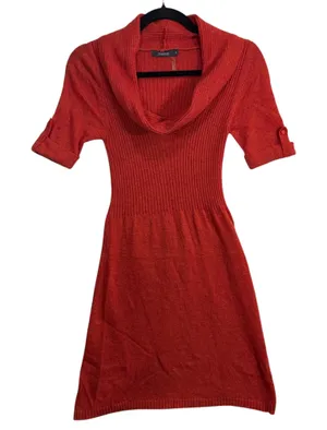 Theme S Ribbed Knit Wool Sweater Red Dress Cowl Neck‎ Stretchy Office Valentines thumbnail 1