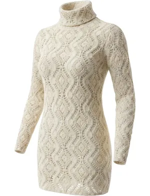 Zara Womens Cream Open‎ Knit Crochet Turtleneck Sweater Wavy Diamond Boho Small thumbnail 1