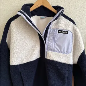 Columbia‎ Navy & White Ivory Sherpa Pullover Fleece Jacket Small S Two Tone thumbnail 3