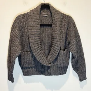 By Anthropologie Gray Chunky Knit Crapped Cardigan Sweater - size XS thumbnail 2