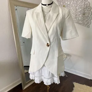 NWT Commense Metal Detail Short-Sleeve Blazer Cream Gold S thumbnail 3