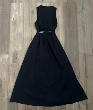 ZARA black vneck gabardine cut out midi dress thumbnail 4