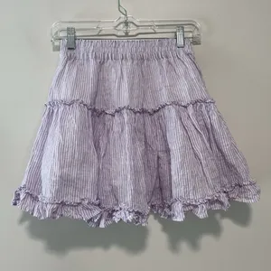 Hill House Paz Linen Purple Stripe A-Line Ruffle Hem Skirt Size Small thumbnail 4