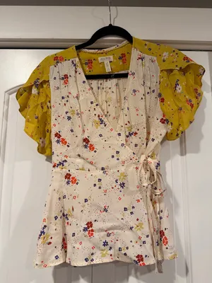 Meadow Rue by Anthropologie Floral Wrap Blouse - White and‎ Yellow 4 thumbnail 2